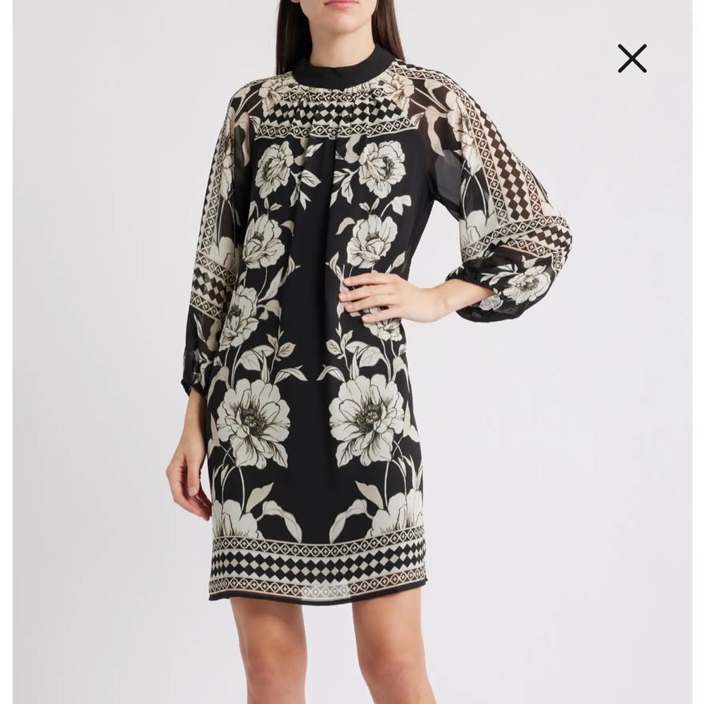 Halogen Print Long Sleeve Shift Dress